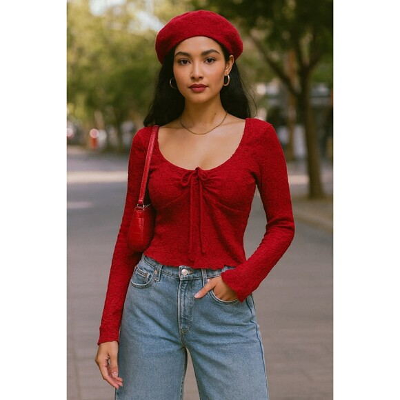 MADDEN Girl Vintage Y2K Women's Red Lace Babydoll Sweetheart Top sz. Small - Picture 7 of 8